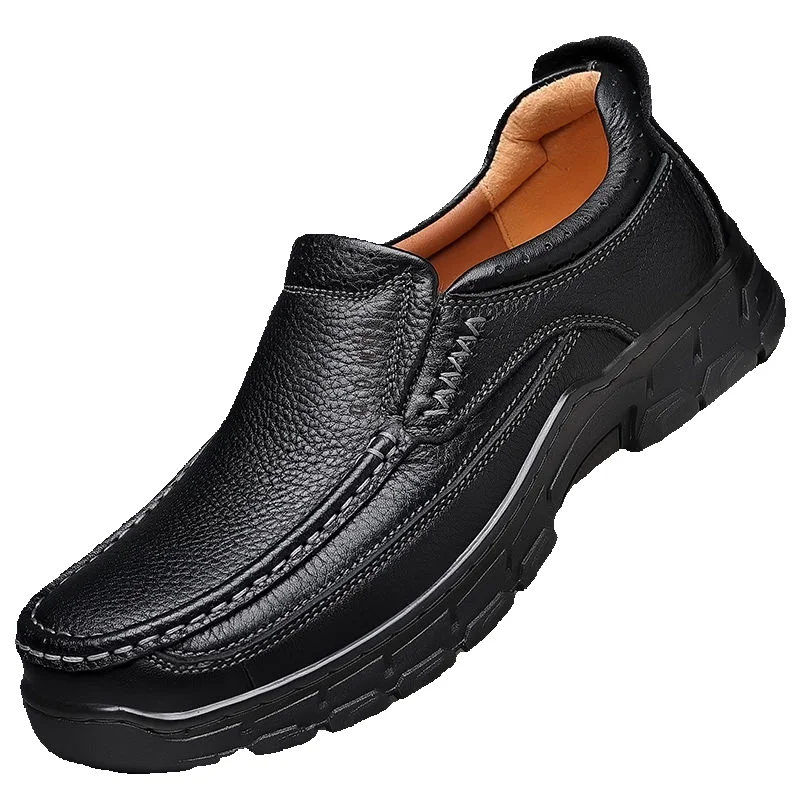 European Warm Series Dark White Top Layer Cowhide Shoes For Men, Autumn And Winter Business Casual Leather Men's Rubber Sole Dad Shoes,_vogvips.com