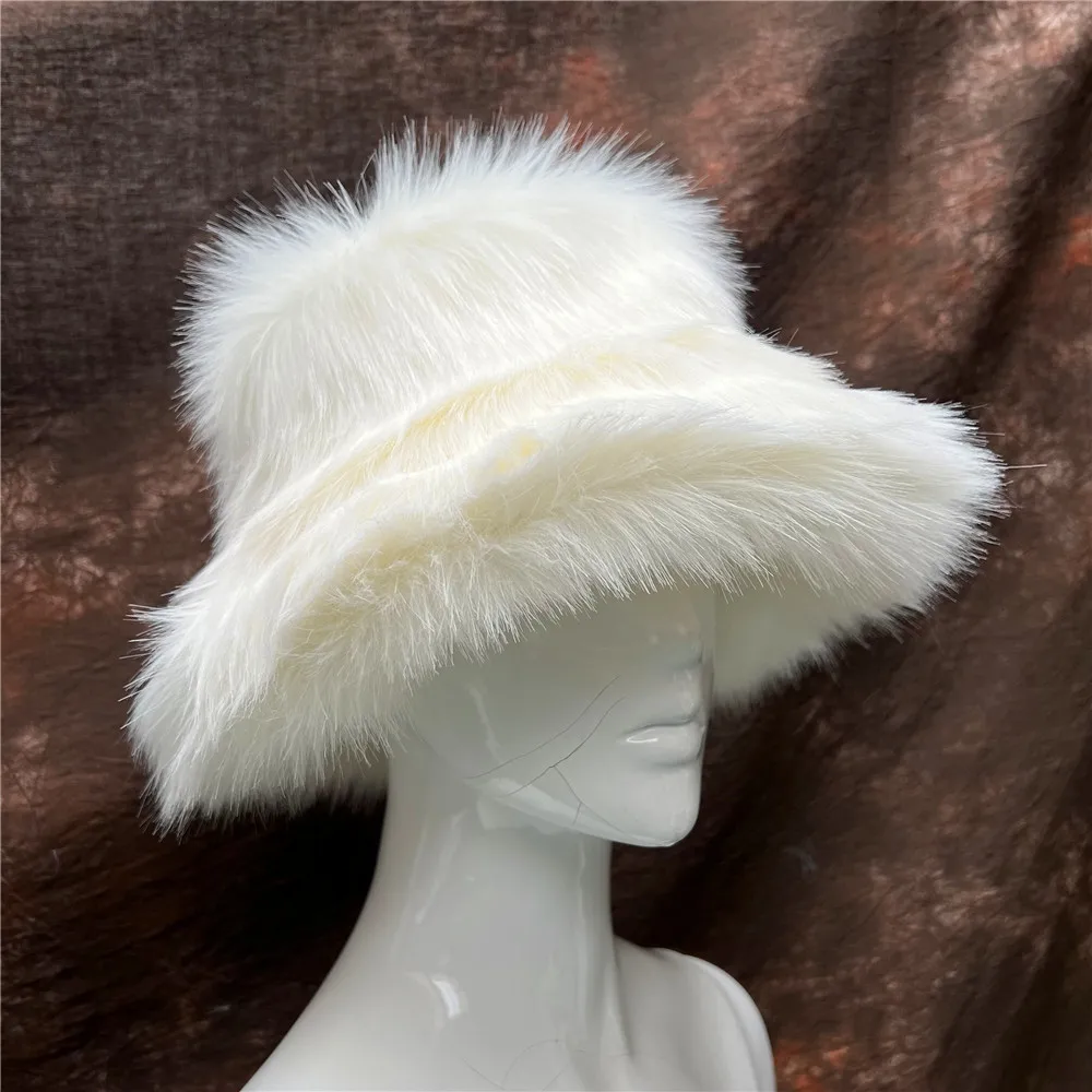 Warm Rainbow Faux Fox Fur Basin Cap 