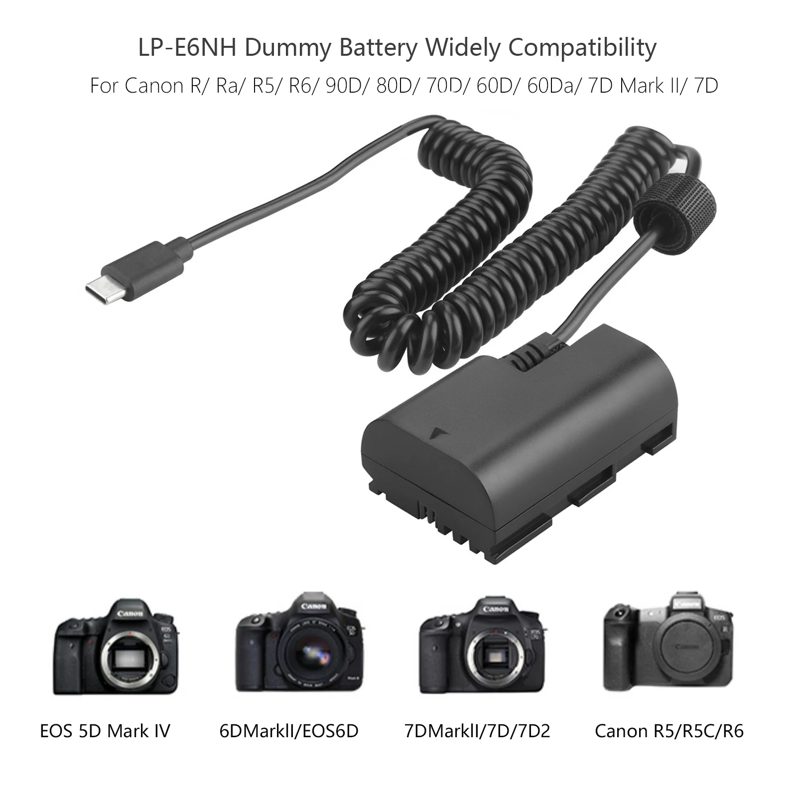 Alimentatore Fittizio LP-E6N Per Fotocamera Canon Con Ingresso USB Tipo C - Kit Con Adattatore Per Alimentazione Continua, Ideale Per 5D, 6D, 7D, R5, R6, R7 E Modelli R - 6