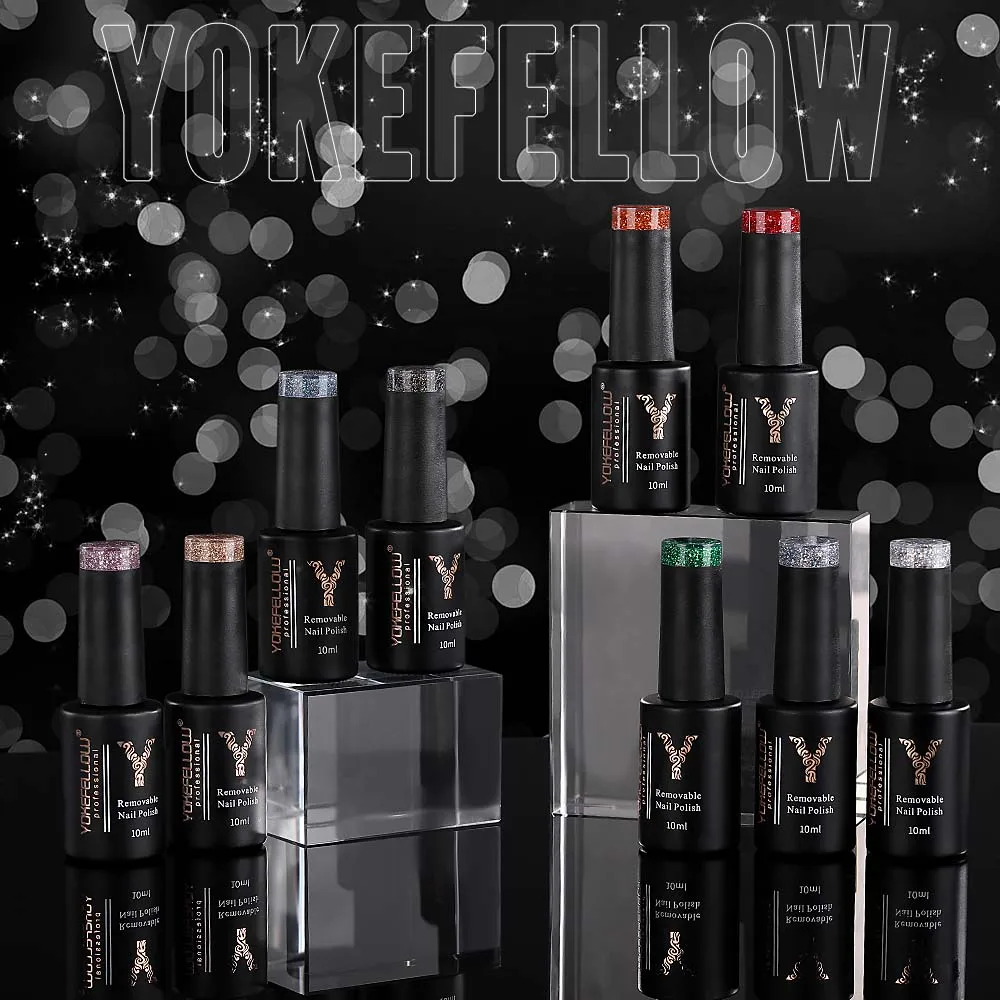 YOKEFELLOW-세미 퍼머넌트 반사 네일 젤 10ml, 매니큐어 네일 아트 UV 네일 젤, 반짝이 효과 스파클링 젤