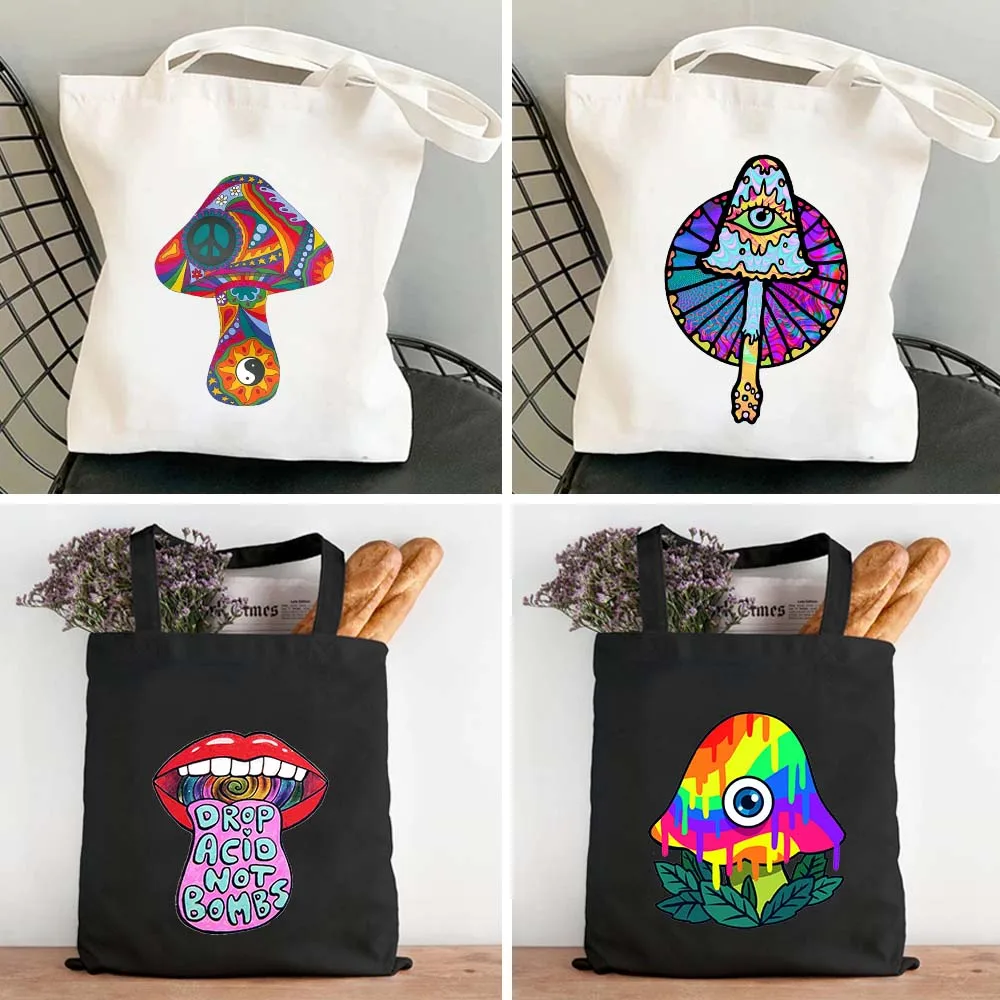 

Красочный психоделический Триппи магический гриб садовый женский холщовый шоппер школьная Хлопковая Сумка-тоут модная Наплечная Сумка Harajuku