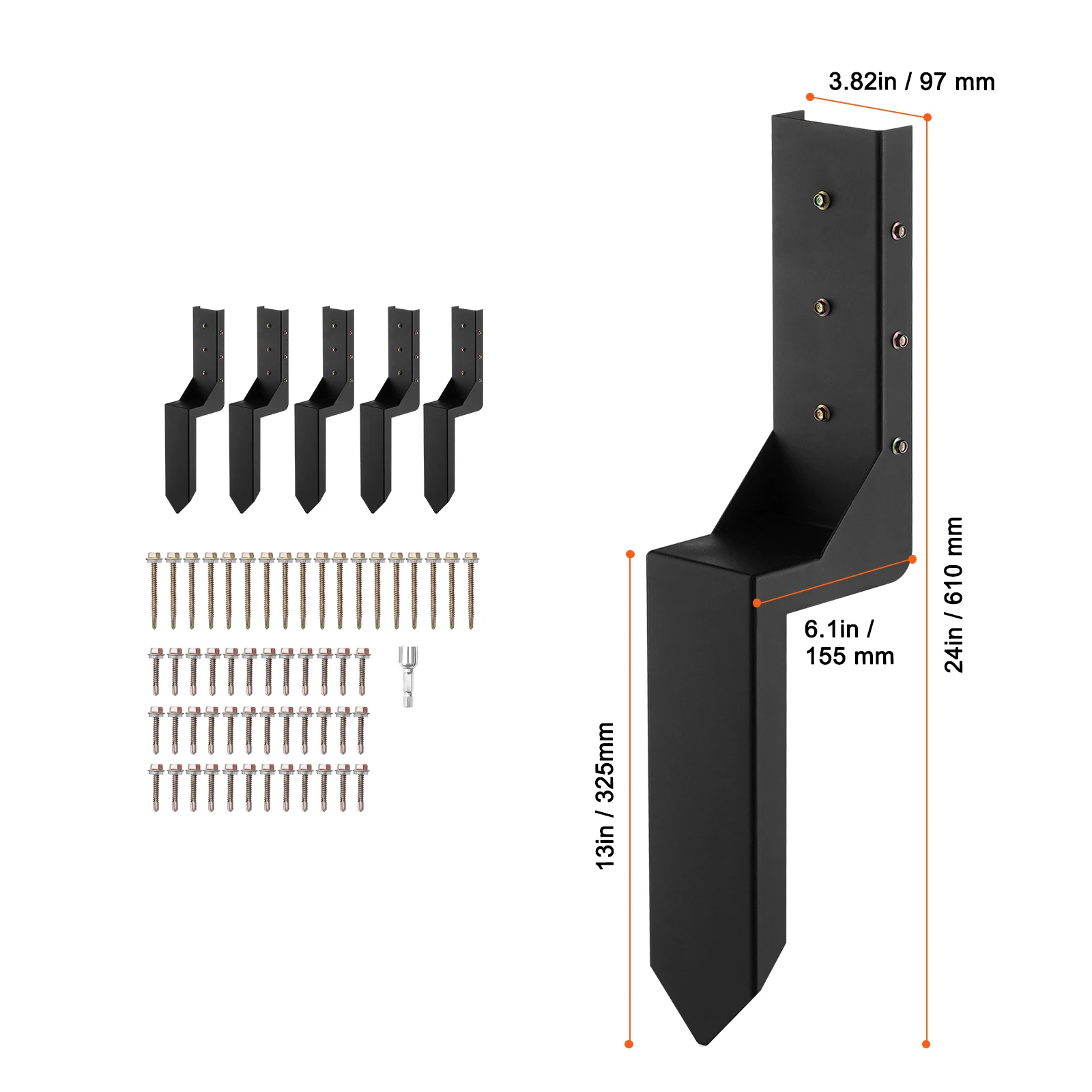 Kit di riparazione per pali di recinzione, picchetto di ancoraggio a per terra con picchetto in acciaio per riparazione di cancelli danneggiati o cassette postali (2 pezzi