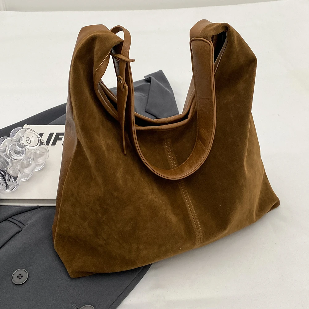 Women Suede Hobo Bag Slouchy Shoulder Bag Magnetic Closure