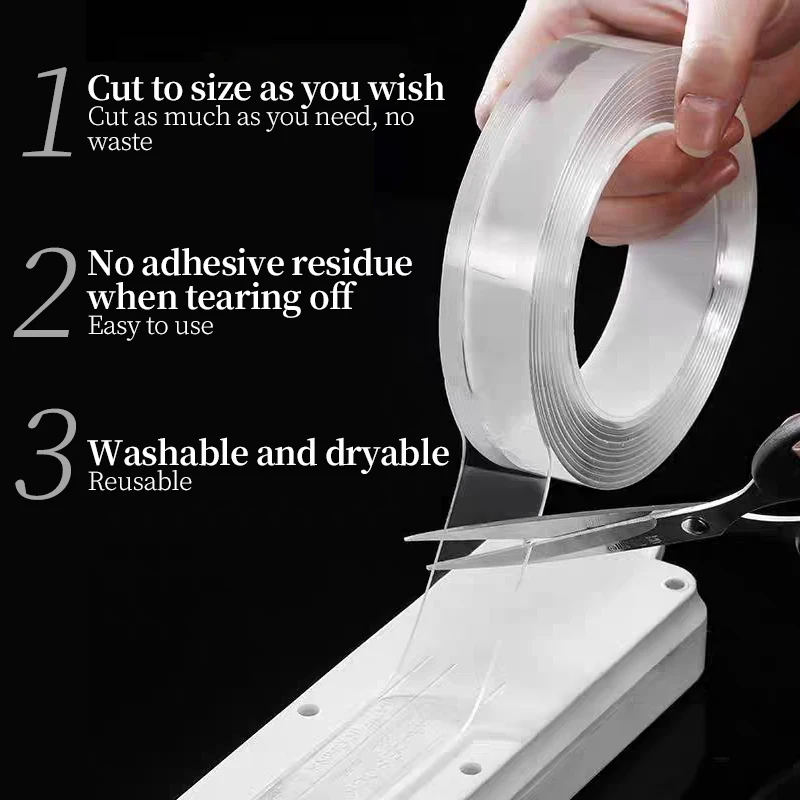 Double Sided Adhesive Tape 1/3/5M Ultra-strong Double-sided Adhesive Nano Tape Transparent Nano Reusable Washable Adhesive Tape Household Fixing