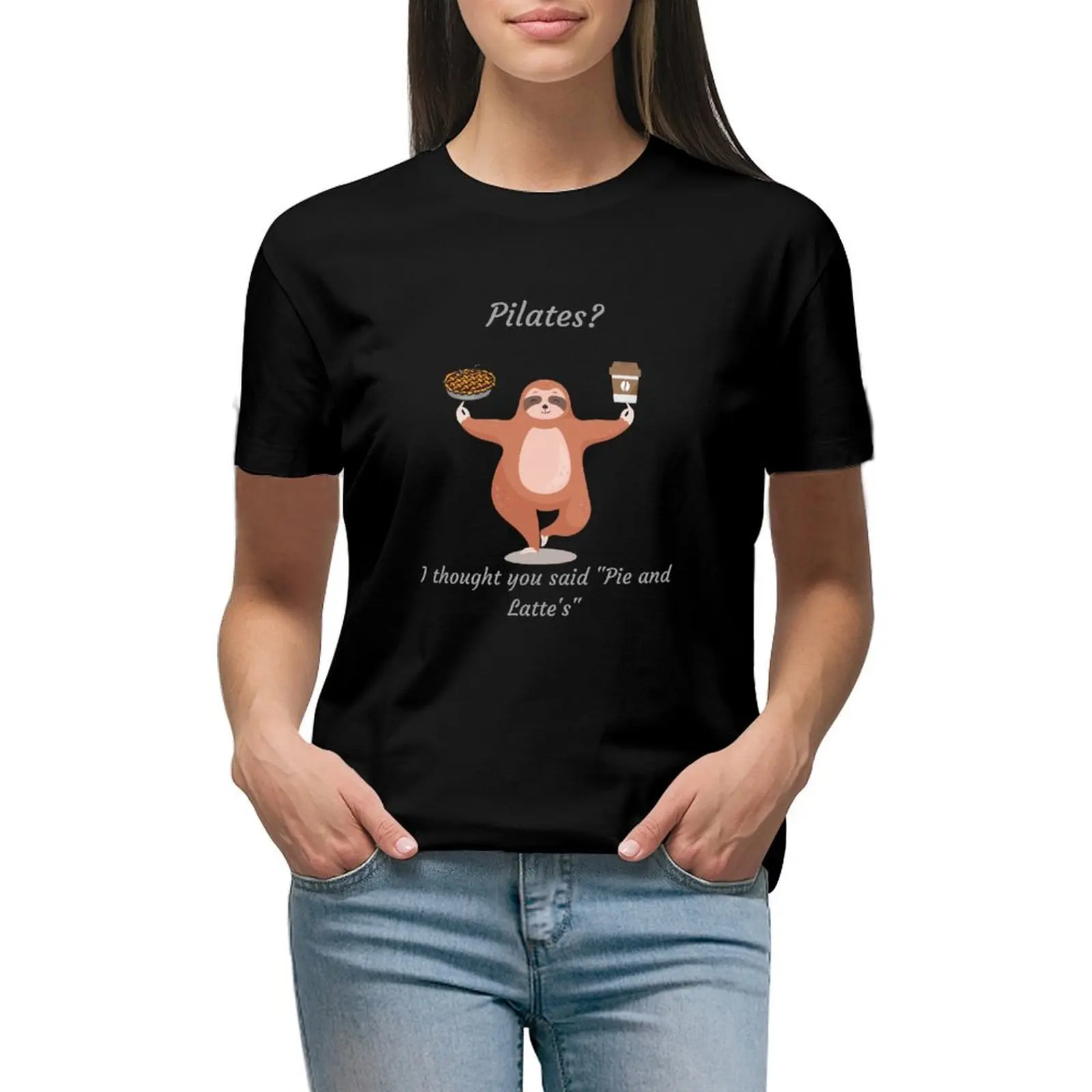 

Sloth Pie & Latte's T-shirt lady clothes summer top anime clothes oversized workout shirts for Women