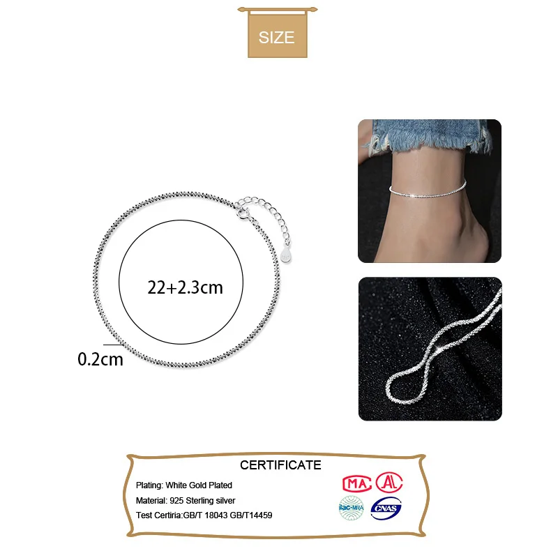 Trustdavis Minimalist 100% 925 Sterling Silver Fashion Babysbreath Chain Anklets For Women Wedding Silver 925 Jewelry Gift DA985