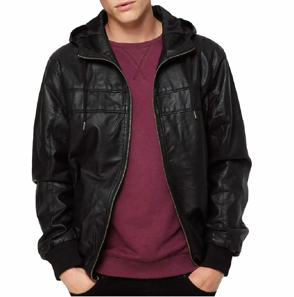 New Stylish Men's Lambskin Real Leather Jacket Hoody Bomber Jacket European and American Fashion Trends