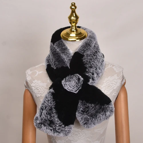

Women Knit Real Rex Rabbit Fur Scarf Lady Fashion Floral Rex Rabbit Fur Mufflers Hot Winter Warm Natural Fur Scarves