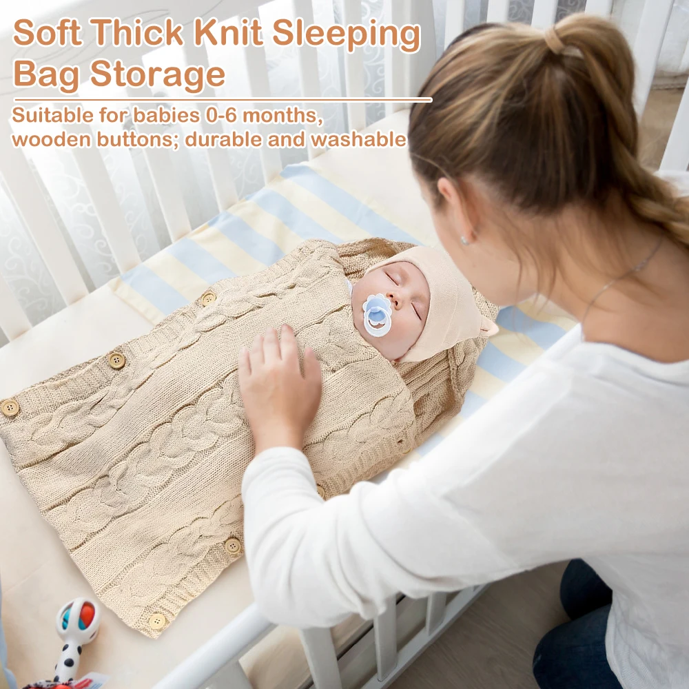 Newborn Baby Blanket Cotton Blend Infant Wrap Blanket Newborn Hooded Towel Blanket Knit Baby Resting Bag Soft Thick Knit Wrap 4