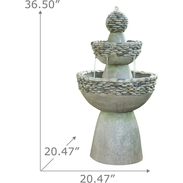 36.5" Outdoor 3-Tier Zen Pedestal Water Fountain 5