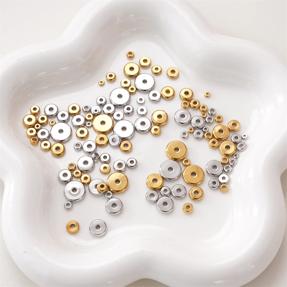 5-50Pcs Multi Größe Edelstahl Flache Runde Spacer Gold/Silber Farbe Spacer Perlen Schmuck Machen Zubehör für DIY Armband – Detail 3