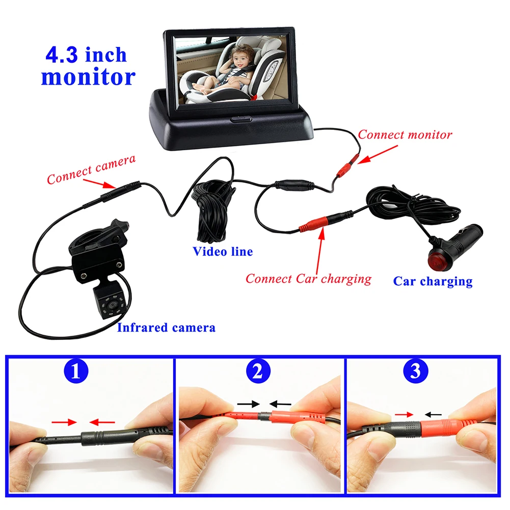 Newest Infant Rear Display View Camera 360 Adjustable Baby Car Mirror Facing Infant Infrared Night Vision Monitor Display Gift