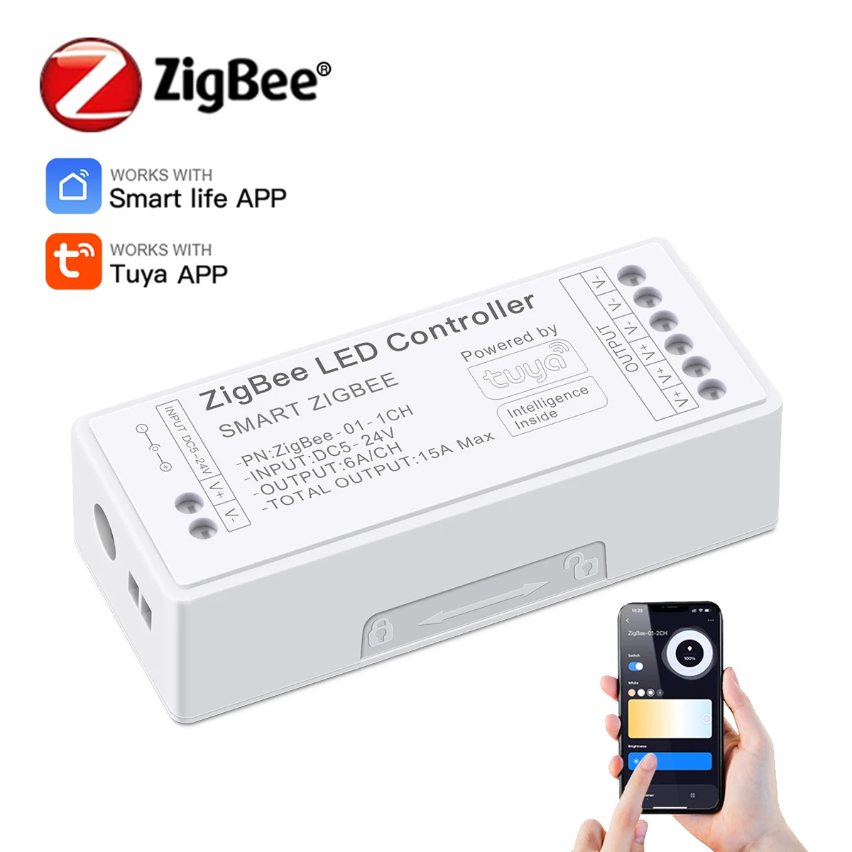 Zigbee Controller DC5V 12V 24V LED Light Dimmer กล่องทํางานร่วมกับ Tuya Smart Life เดี่ยวสี LED Strip COB 5050 2835 APP Dimming 1