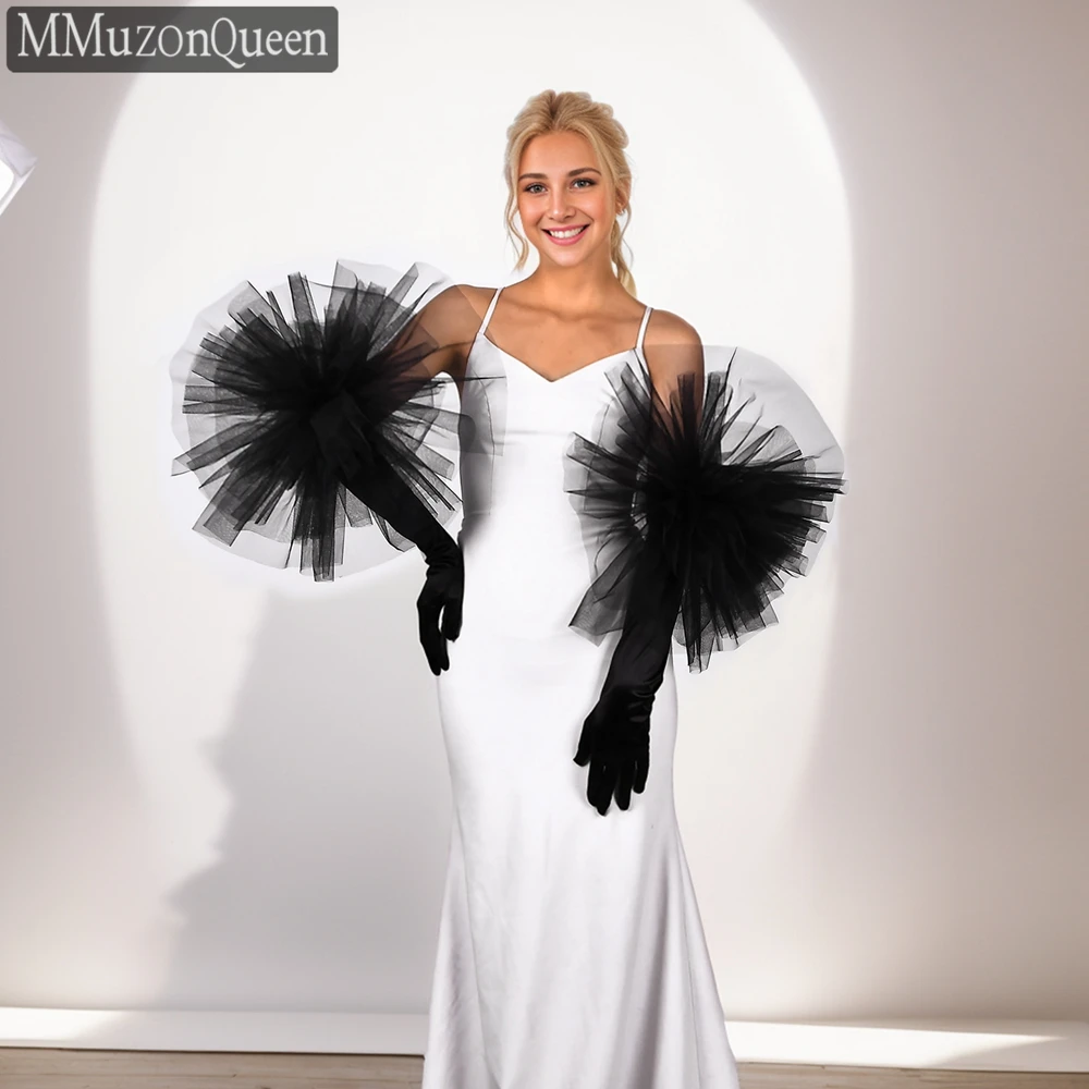 Wedding Dress Gloves MMQ MM10 Women's Elegant Long Satin Gloves Oversized Mesh Flower Wedding Dress Accessories Bridal Fashion Retro DIY Customizable