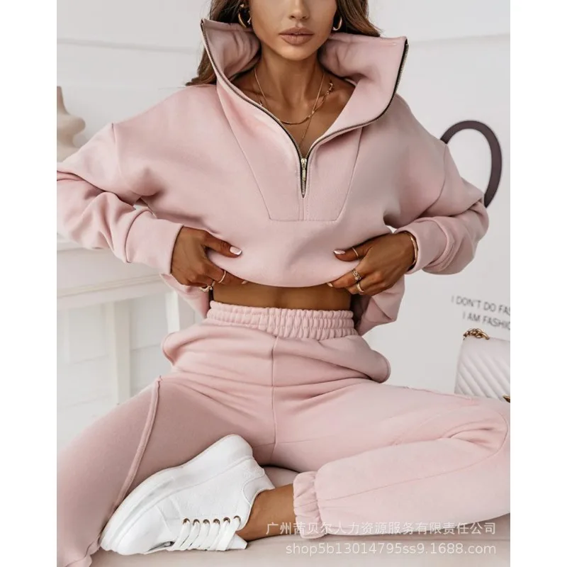 

2023 Autumn Winter New Women's Clothing Solid Color Commute Top Pants Casual Fashion Suit