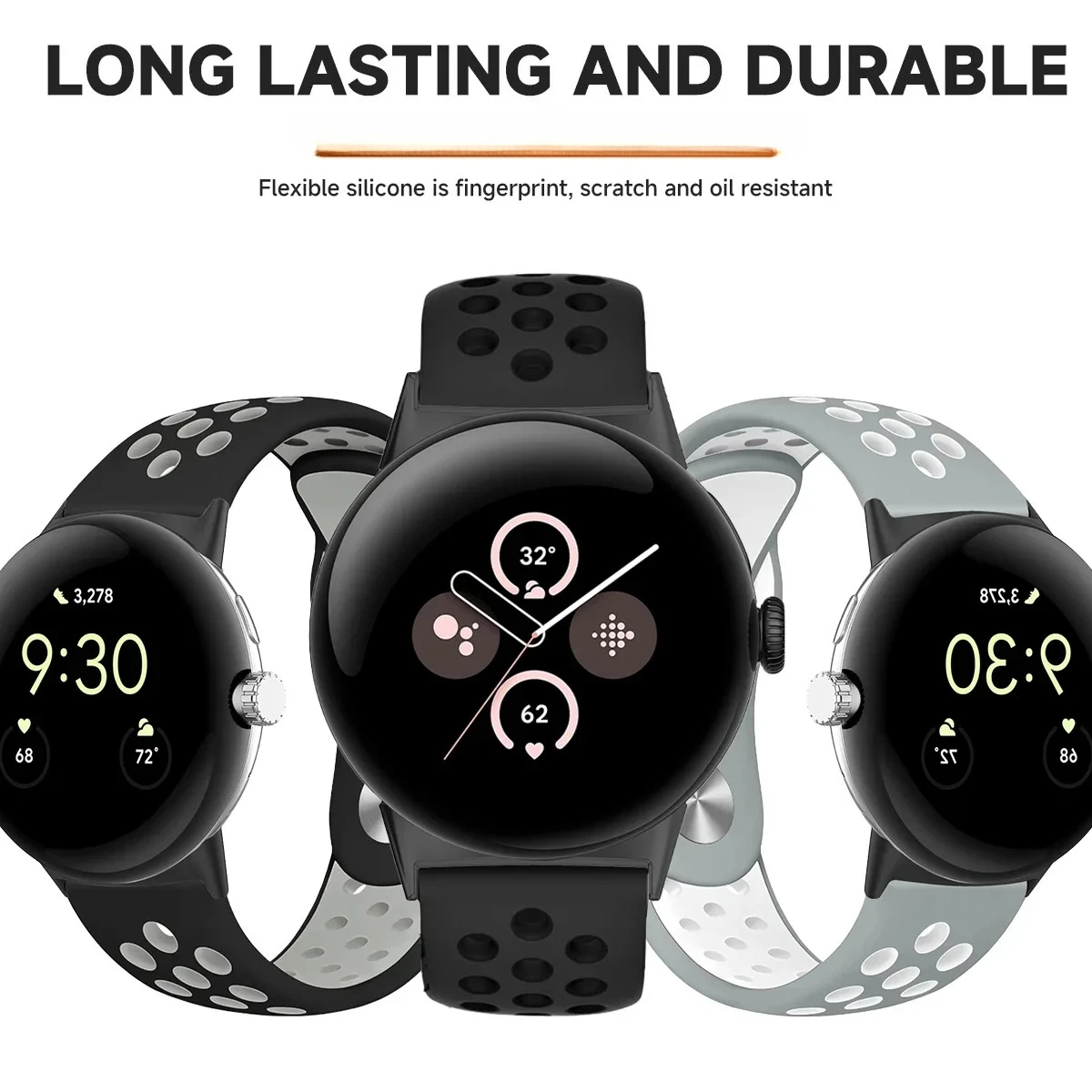 Breathable Silicone Sports Band for Google Pixel Watch - 41mm & 45mm Accessory Bracelet