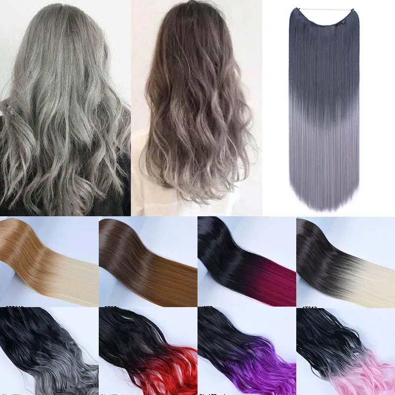 Zolin Synthetic Ombre Color One Piece Hair Extension Long Wavy&Straight Hair No Clips Whit Invisible Line Hairpieces For Woman