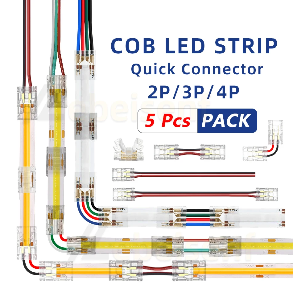 5 ชิ้น 2Pin 3Pin 4Pin COB LED Connector Strip to Strip Quick สายเชื่อมต่อไม่มี Dark Area สําหรับ FOB ยืดหยุ่น 2 3 4 Pin เทป 1