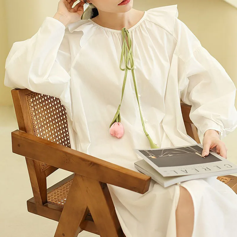 Ygolonger Pure Cotton Sleeping Skirt One Piece Long-sleeved Homewear Cloths Spring Summer Romantic Pajamas  for 2023 Women