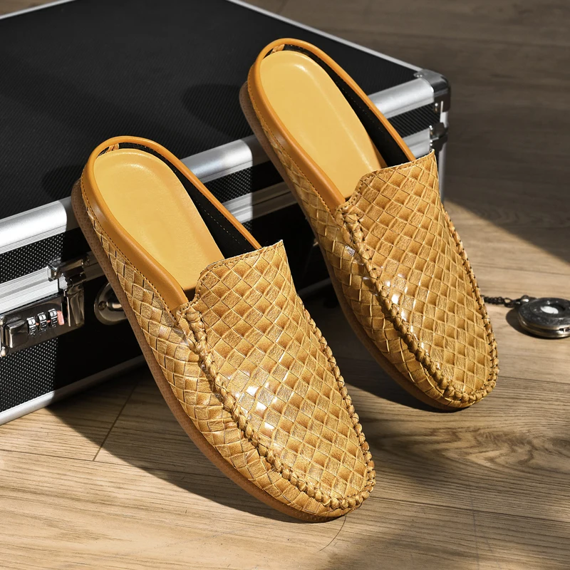 Men's Shoes Shoes Half Slippers Sandals Business Casual Shoes Men Mules Summer Breathable Slip-on Peas Shoes Loafers 6