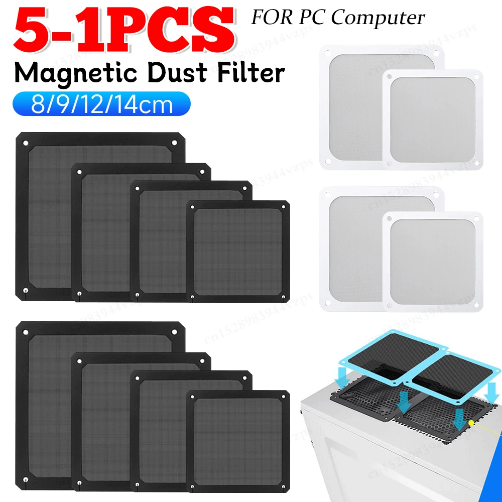 1-5Pcs 8-14cm Magnetic Dust Filter PC Case Dustproof Mesh Cover PC Case Cooling Fan for Power Supply Cooling Accessories