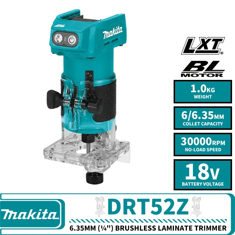 Makita DRT52Z 18V LXT 6.35mm (&frac14;") Brushless Cordless Laminate Trimmer 18V Lithium Power Tools