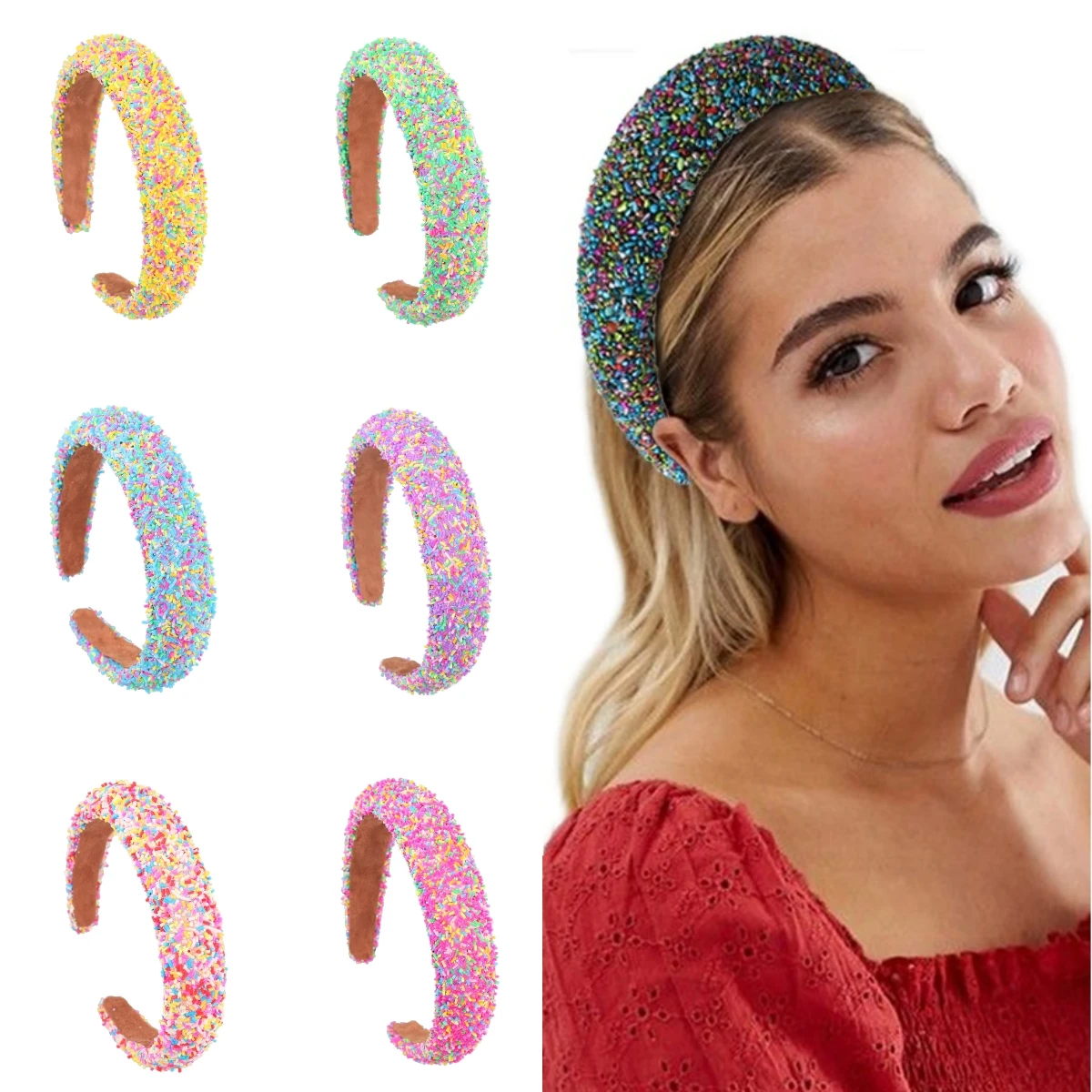 GlitterCuteRainbowSparklingBlingSprinkleHeadbandsWideHeadband