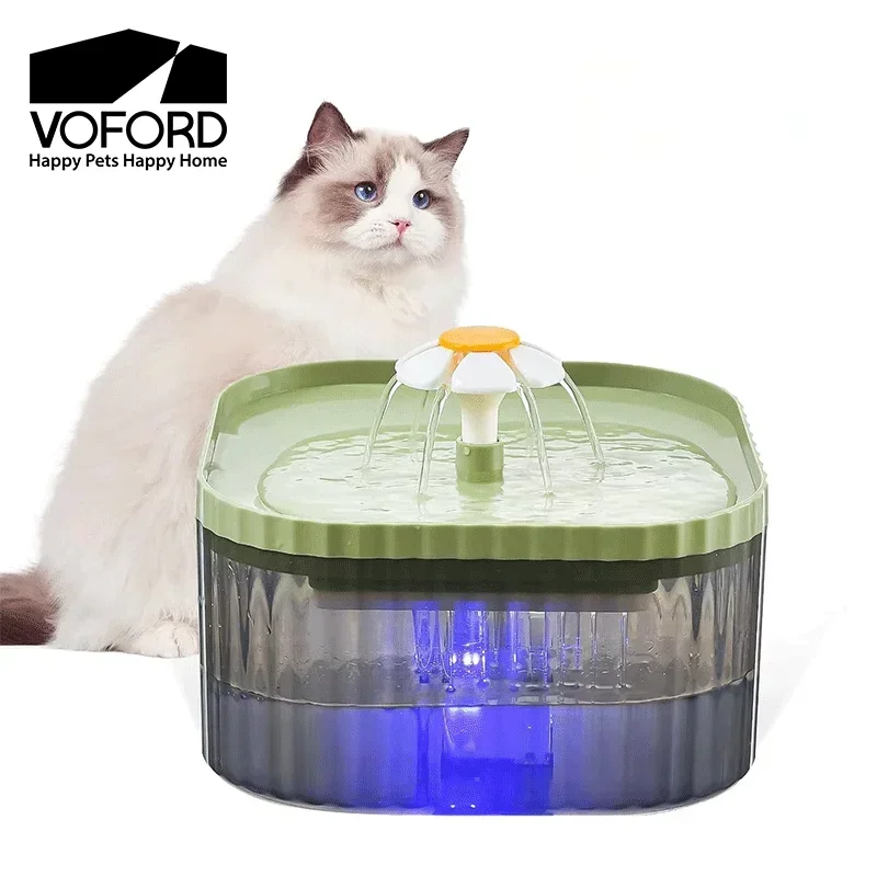 نافورة مياه للقطط سعة 2.5 لتر مع ضوء LED موزع مياه كهربائي فائق الهدوء للحيوانات الأليفة مع مرشحات بديلة نافورة قطط أوتوماتيكية