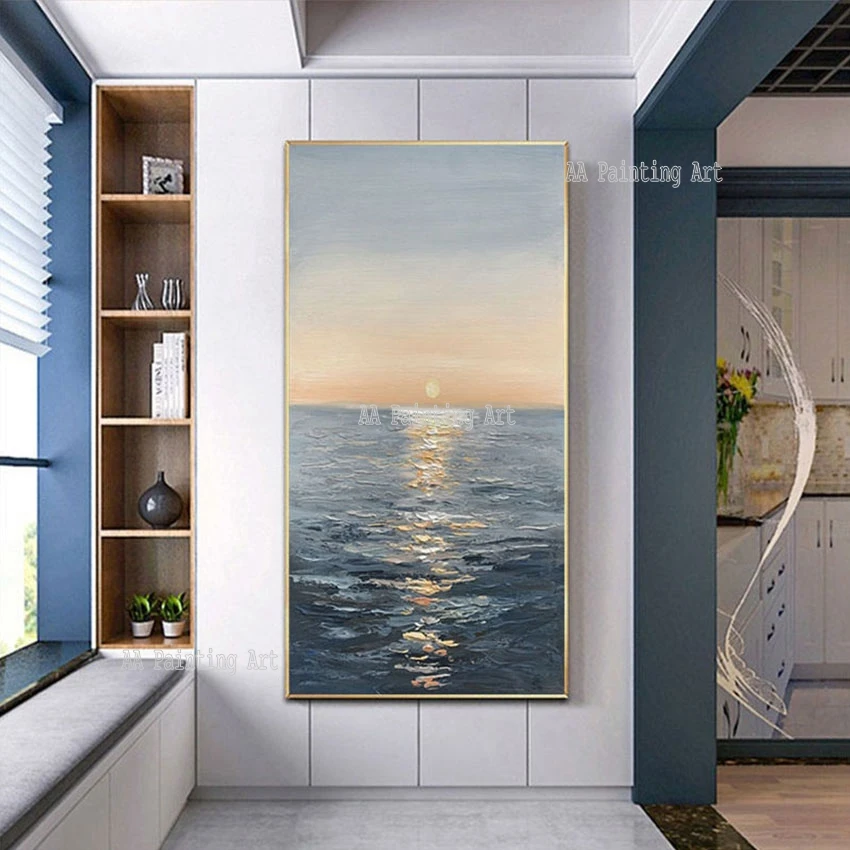 

Sunset Scenery Unframed Hand Painted Knife Acrylic Canvas Painting Wall Picture Art Seascape Canvas Artwork Entrance Decoration