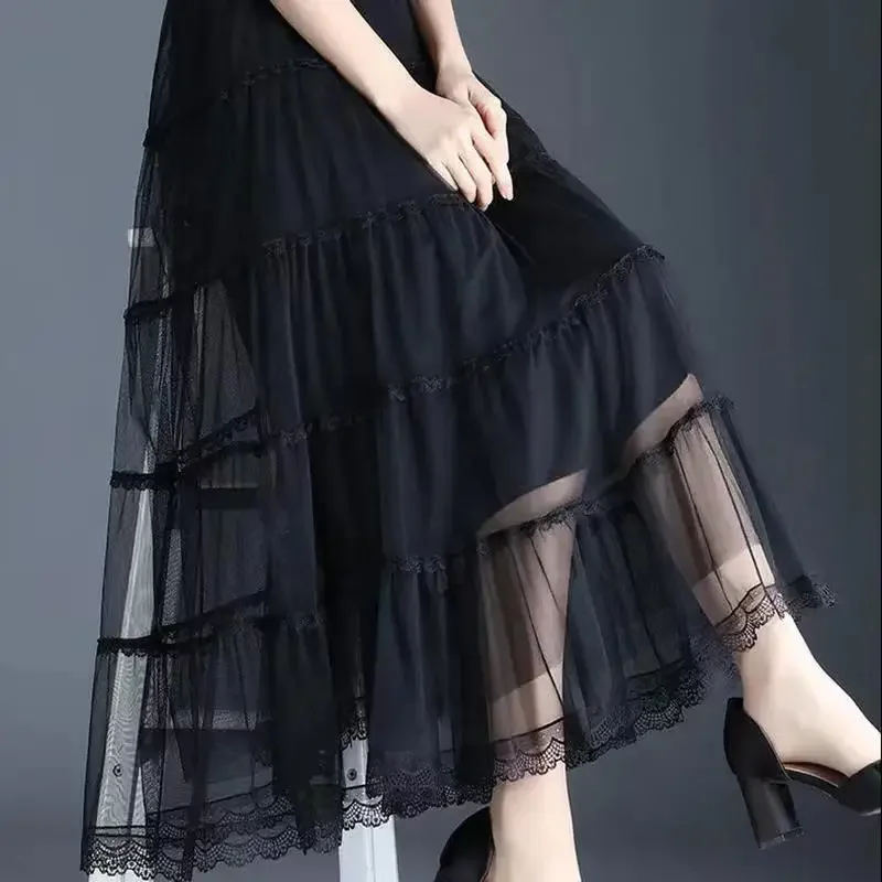 thumbnail image 1 of Falda de malla adelgazante de cintura alta de estilo coreano de moda para mujer primavera verano 2024 nueva llegada volante grande, 1 of 5