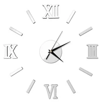 3D DIY Wall Clock Modern Frameless Large Mirror Surface Effect Wall Clock for Home Living Room Bedroom Decoration (Silver) 1