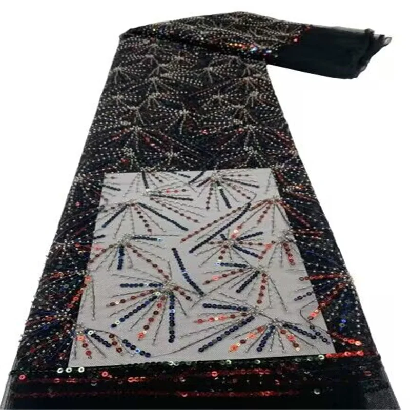 

Multicolor Latest Embroidery black African Lace Fabric 5 Yards High Quality Nigerian Women Wedding Sequins French Tulle Lace