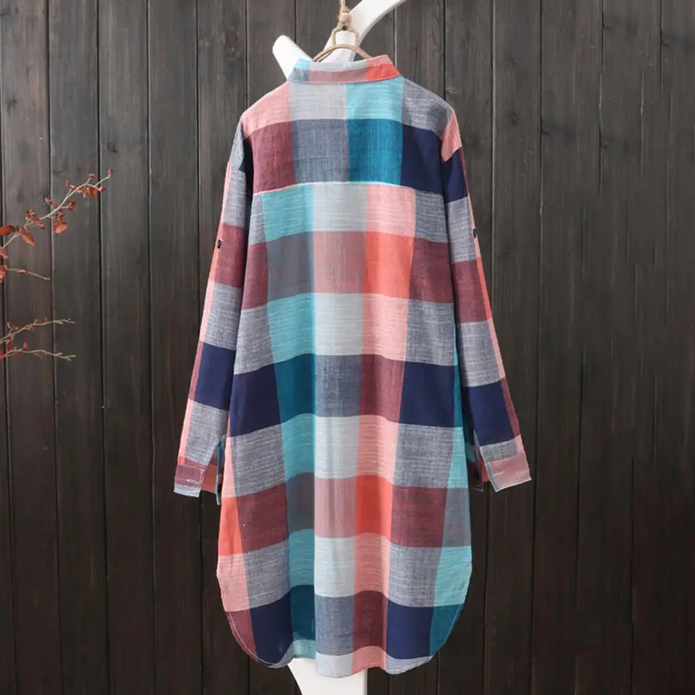 

Women Long Sleeve Shirt Women Shirt Plaid Print Women's Shirt with Irregular Hem Long Sleeves Oversized Soft Breathable for A