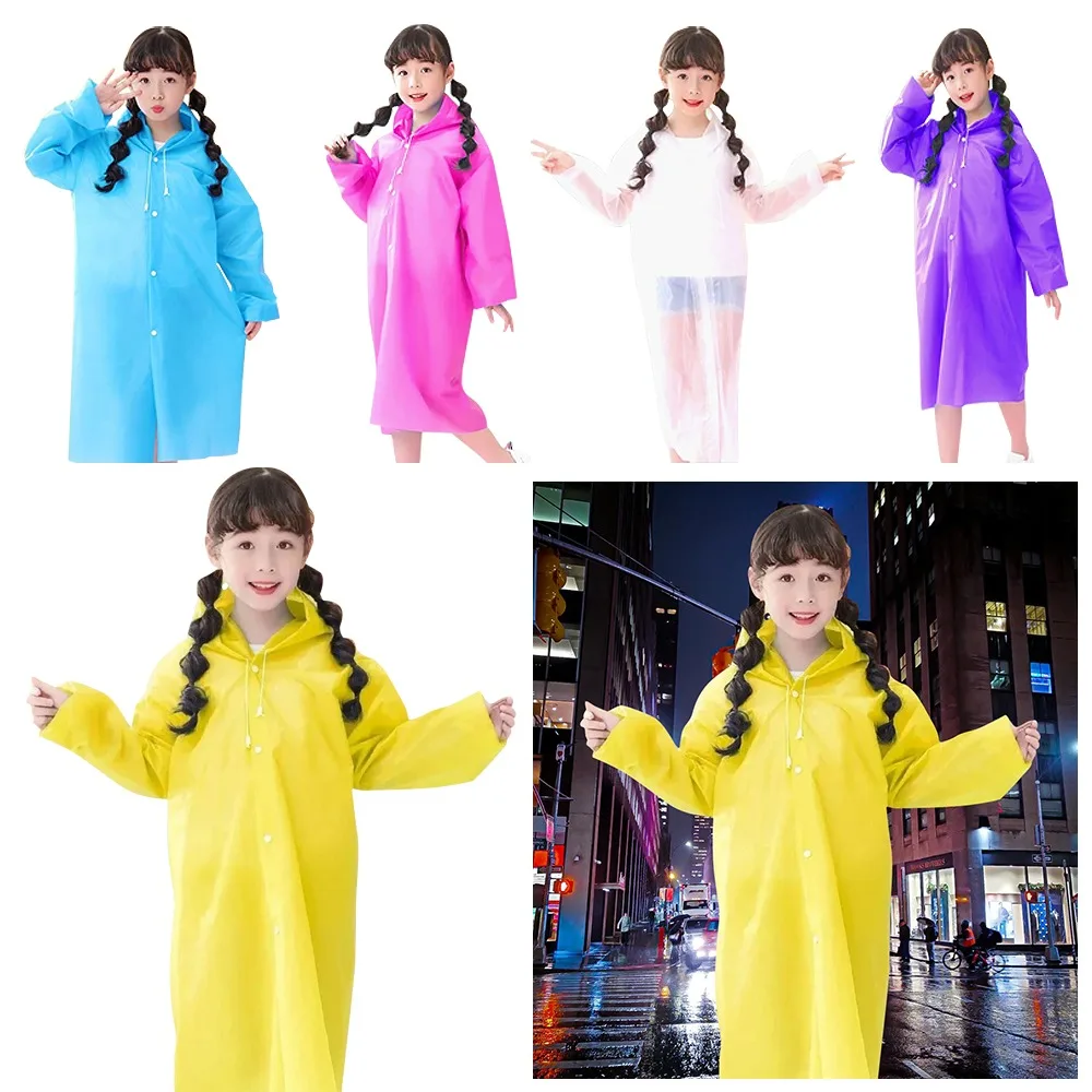 Solid Color Kids Raincoat Outdoor Waterproof Children Rain Poncho EVA Hoodie Rainwear Student Rain Coat Folding Kids Coat