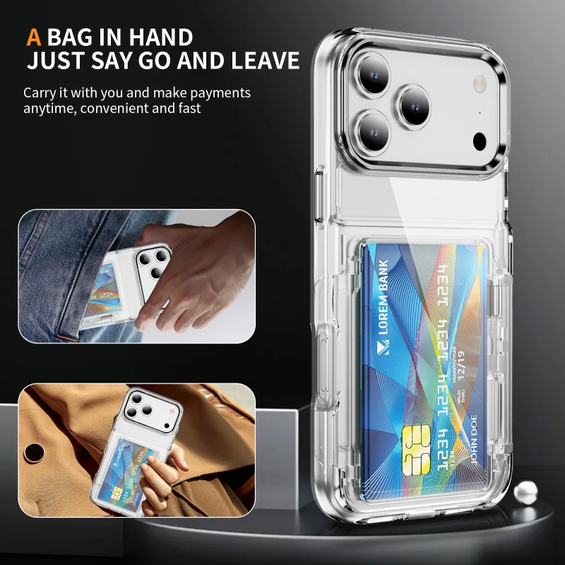 HD Transparent Hard PC Wallet Card Slot Fold Holder Armor Phone Case Back Cover