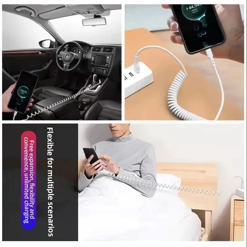 Telescopic Fast Charging USB Type C Cable - 5A, 1.5m/1m,