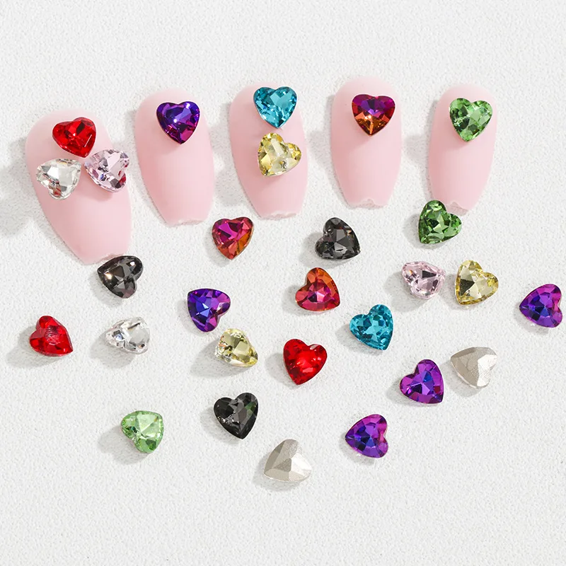 

Diy Nail Art Accessories 50pcs/set Japanese Colorful Heart Shaped Bottom Crystal Glass Diamond Nail Art Decoration