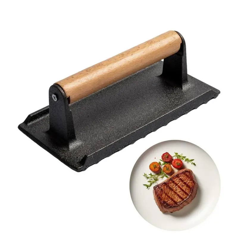 Weighted Cooking Grill Press meat press Heavy-Duty Cast Iron Press And Steak Weight With Wooden Handle Grilling Utensils And Cooking
