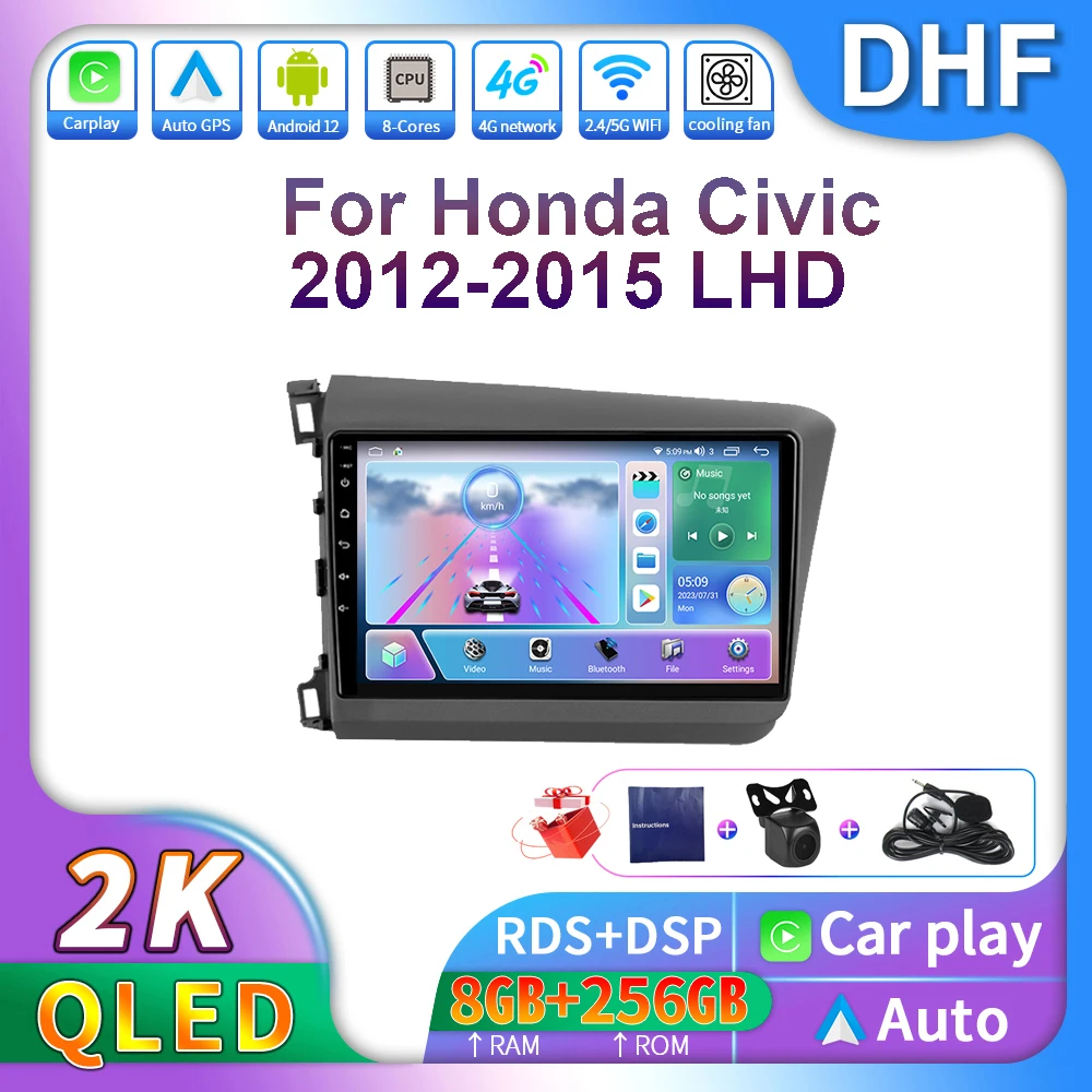 

DHF 2 Din Car Radio For Honda Civic 2012 2013 2014 2015 Multimedia Video Player Android 13 CarPlay 4G GPS Navigation Autoradio