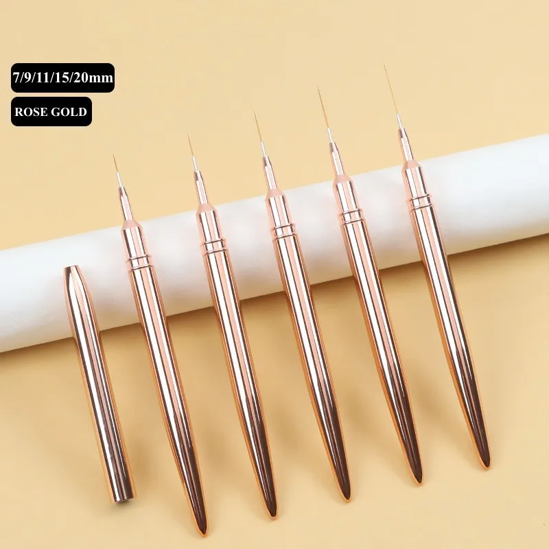 7/9/11/15/20mm Rose gold Nail Liner Brush French Stripe Painting Tools Nail Drawing Pen 2