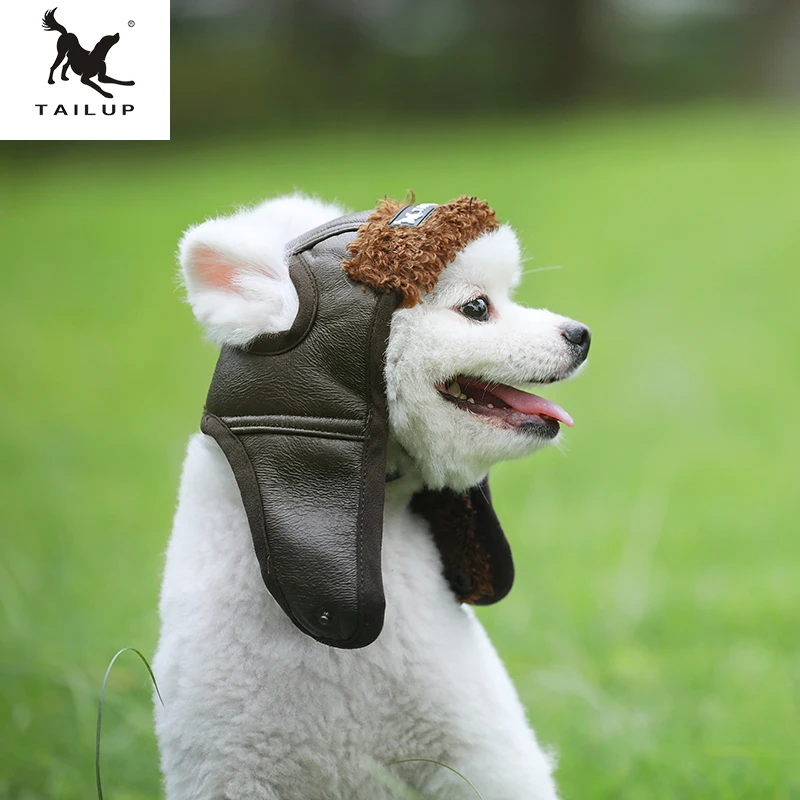 Teddy Warm Dog Pilot Cap Leather Pet Dog Hat for Puppy Dogs Hats