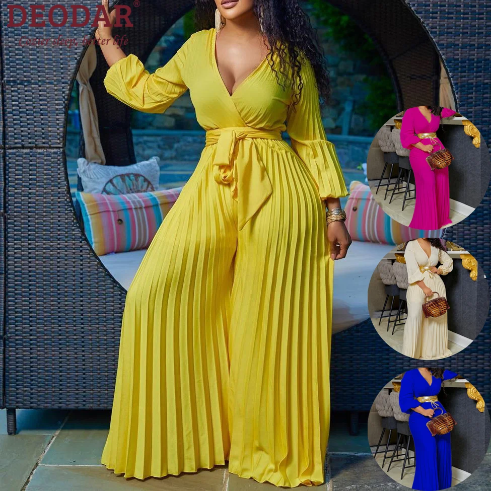 DEODAR Plus Size Women Jumpsuit Summer V Neck Casual Lady Clothing Sexy Club Clothing 2023 Solid Fashion Loose Pants S-5XL