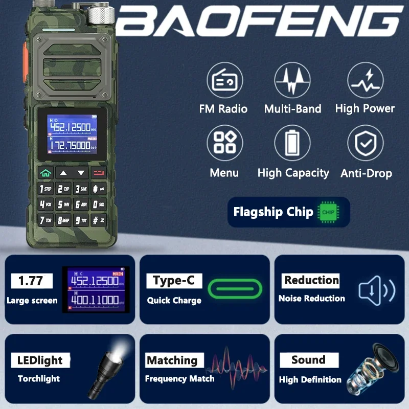 Baofeng UV-25M Walkie Talkie UV-25 10W 999CH Multi-band Amateur AM/FM Radio 10KM Frequency Copy NOAA USB-C Charger Ham Radio 3