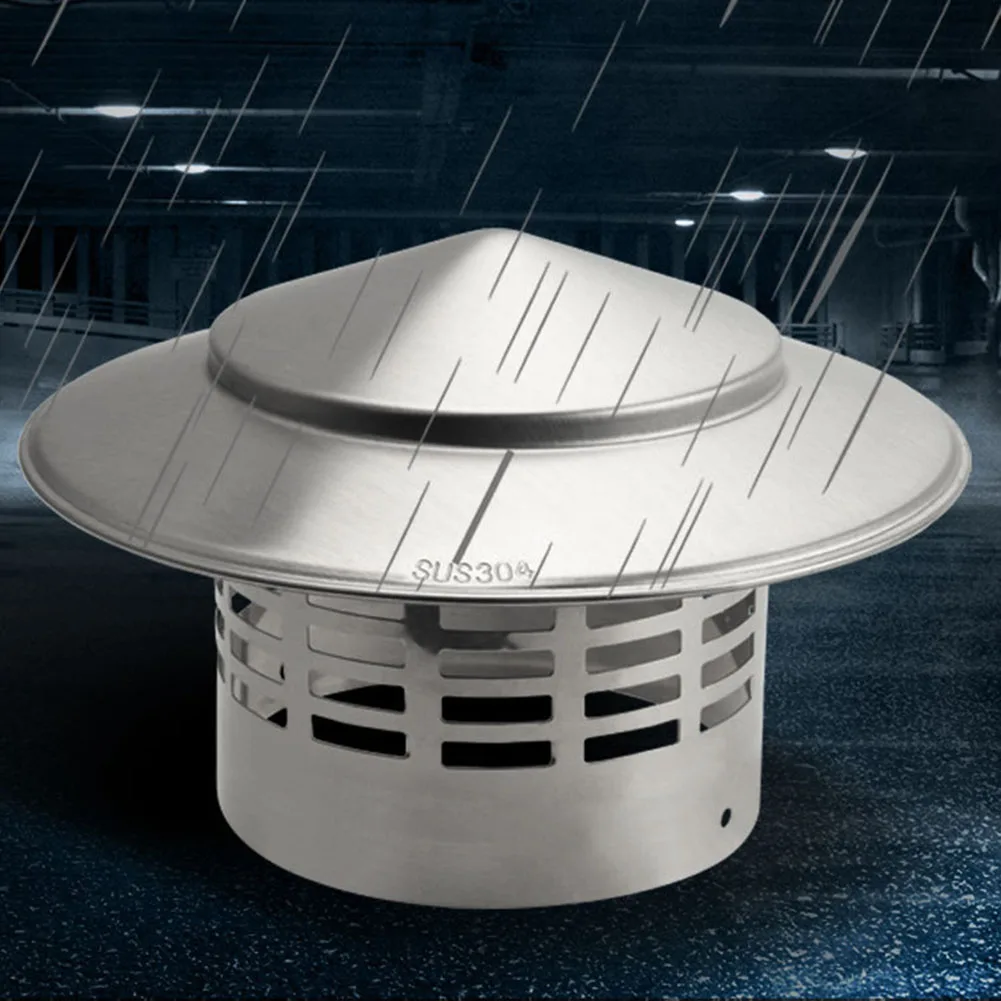 Stainless Steel Chimney Cap 75/200mm Exterior Wall Roof Pipe Exhaust Vent Chimney Exhaust Hood Silver Cover