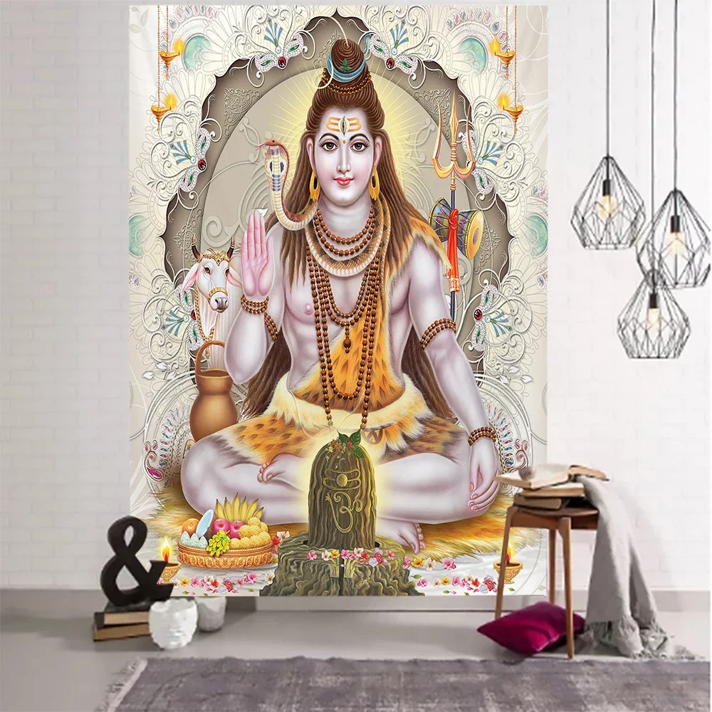 India Shiva God Tapestry Hippie Wall Hanging Bohemian Mandala Ganesha Background Cloth Ceiling Living Room Art Room Home Decor