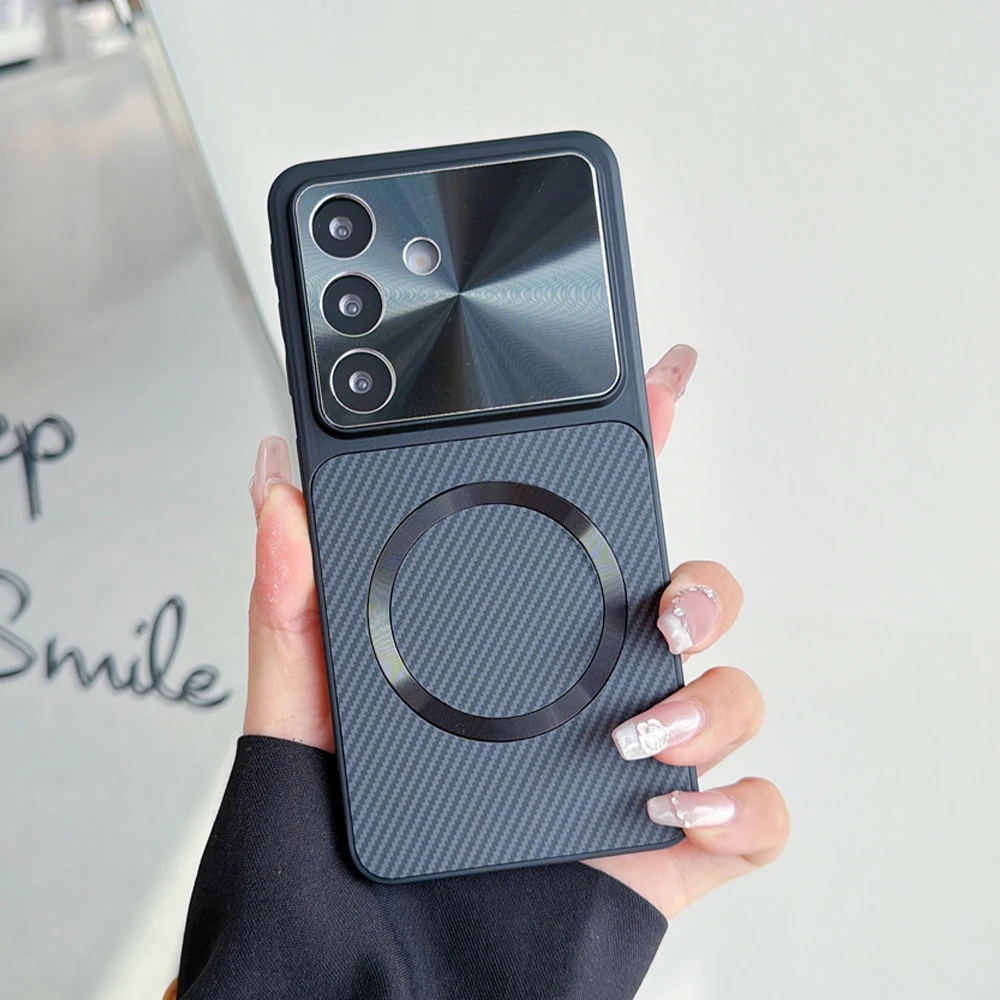 Luxury Magnetic Carbon Fiber Phone Case with Camera Protection and Wireless Charging Compatibility