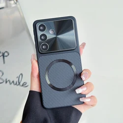 Luxury Magnetic Carbon Fiber Phone Case with Camera Protection and Wireless Charging Compatibility - Galaxy S23 Ultra (Black)