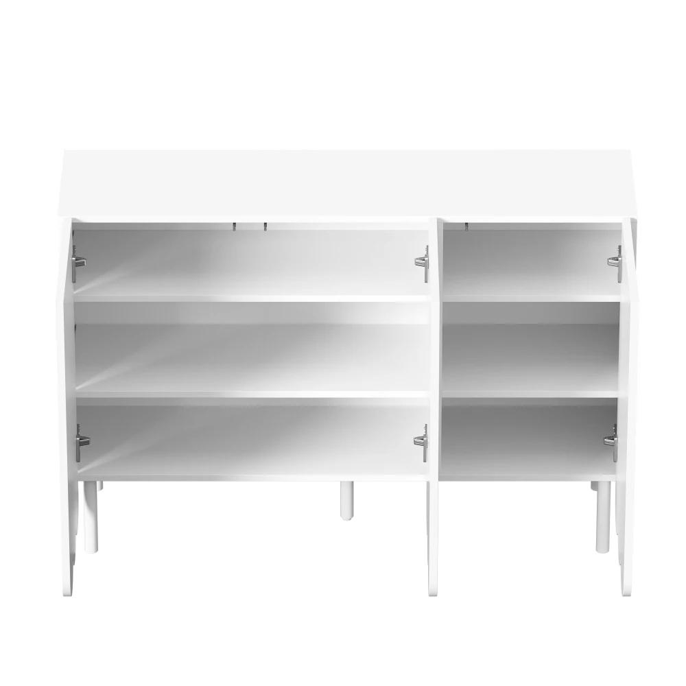 Modernes weißes Sideboard mit Wellpappentüren, grifffrei, verstellbare Regale, Stauraum für Wohnzimmer, Flur, Esszimmer – Detail 13
