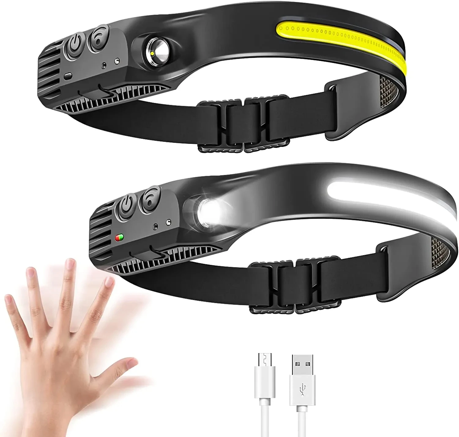 Led Sensor Headlamp Built-in Battery USB Rechargeable Head Torch 5 Lighting Modes Outdoor Camping Search Fishing Work Head Light