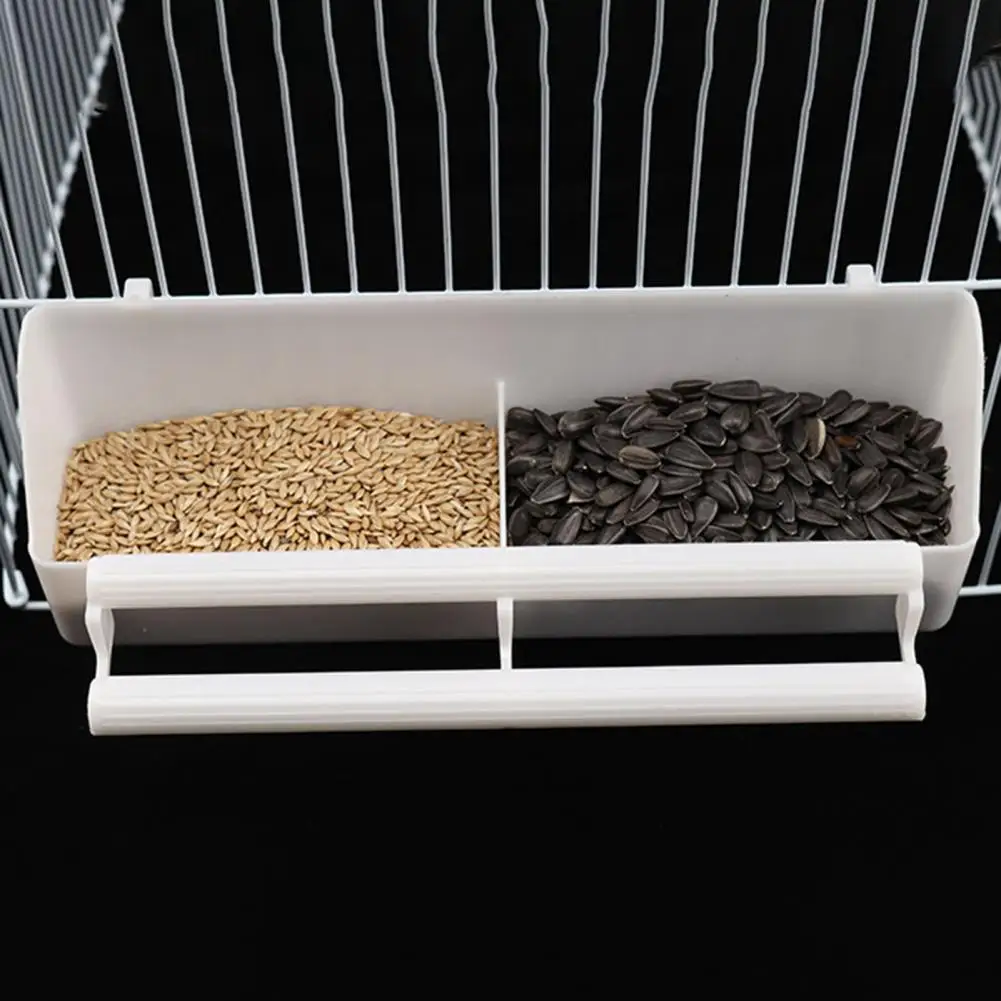 

Parrot Birds Water Hanging Bowl with Perch Stick 2 Compartments Feeding Dish Plastic Pet Water Food Dispenser Bird Supplies